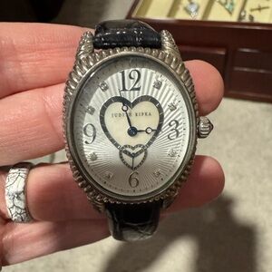 Judith Ripka Silver Watch with Black Strap